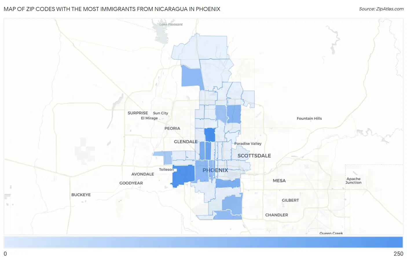 Zip Codes with the Most Immigrants from Nicaragua in Phoenix Map