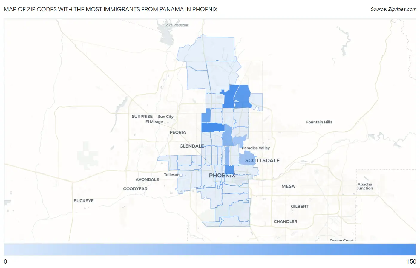Zip Codes with the Most Immigrants from Panama in Phoenix Map