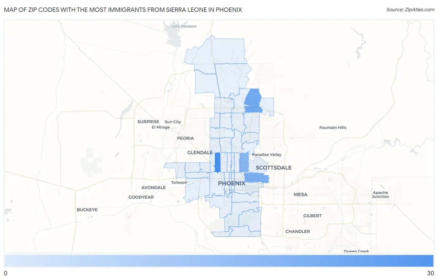 Zip Codes with the Most Immigrants from Sierra Leone in Phoenix Map