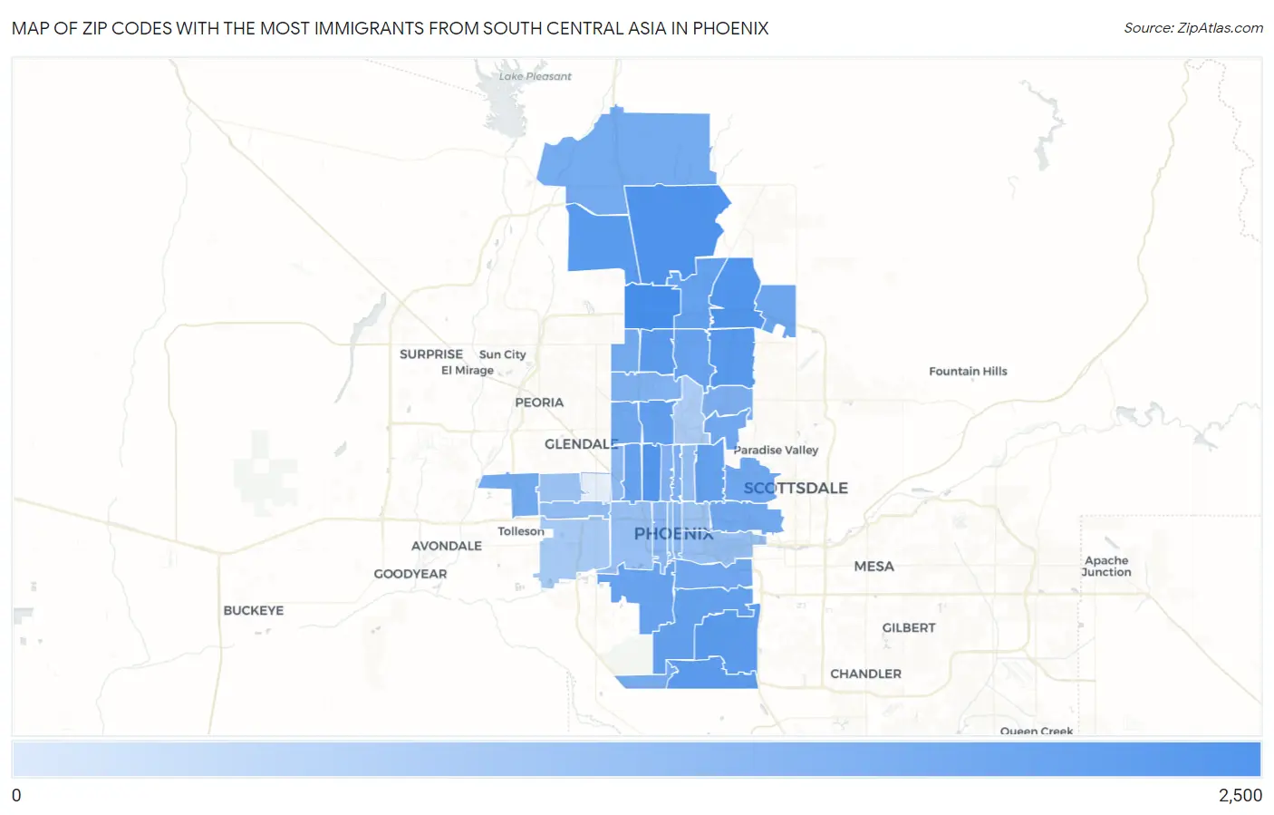 Zip Codes with the Most Immigrants from South Central Asia in Phoenix Map