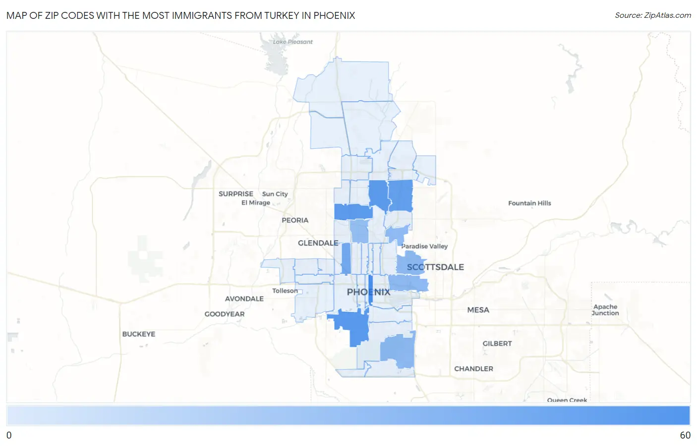 Zip Codes with the Most Immigrants from Turkey in Phoenix Map