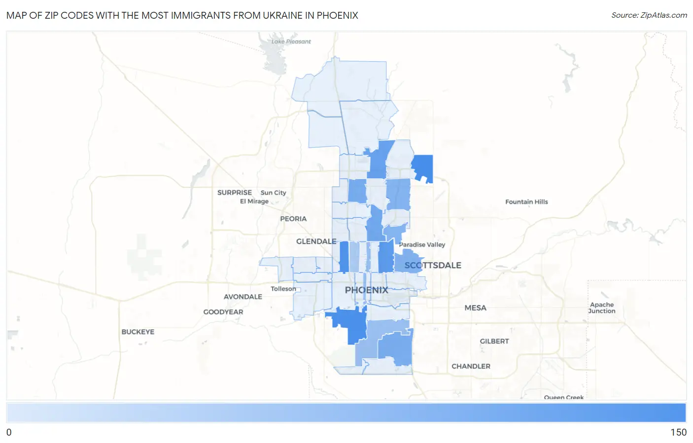 Zip Codes with the Most Immigrants from Ukraine in Phoenix Map