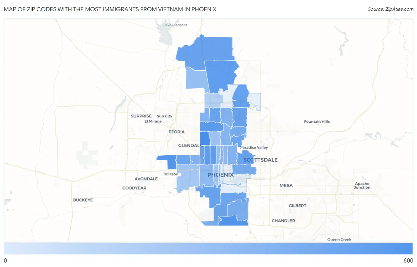 Zip Codes with the Most Immigrants from Vietnam in Phoenix Map