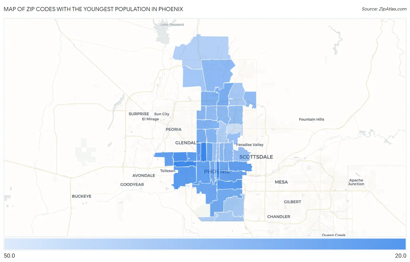 Zip Codes with the Youngest Population in Phoenix Map