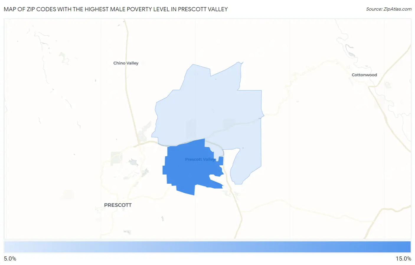 Zip Codes with the Highest Male Poverty Level in Prescott Valley Map