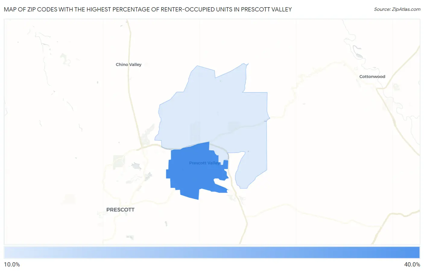Zip Codes with the Highest Percentage of Renter-Occupied Units in Prescott Valley Map
