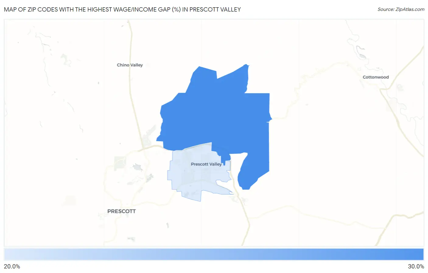 Zip Codes with the Highest Wage/Income Gap (%) in Prescott Valley Map