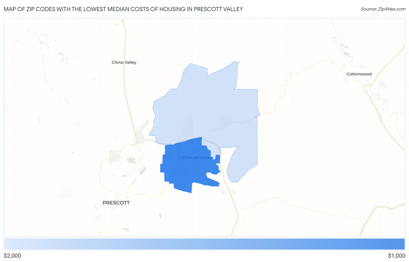 Zip Codes with the Lowest Median Costs of Housing in Prescott Valley Map