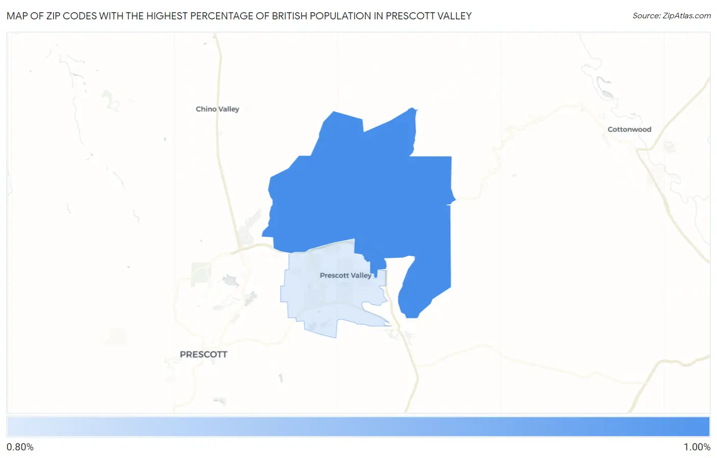 Zip Codes with the Highest Percentage of British Population in Prescott Valley Map
