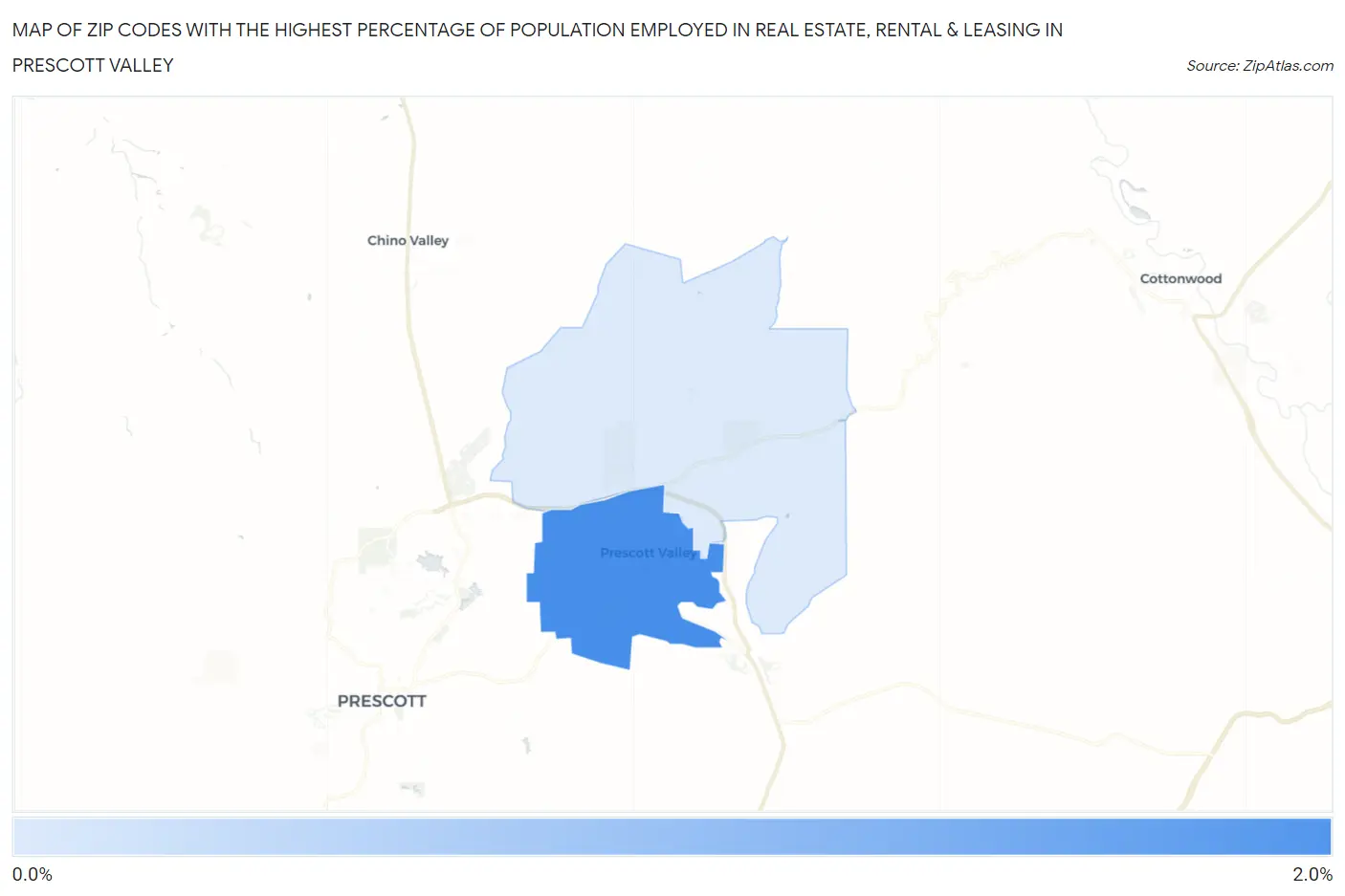 Zip Codes with the Highest Percentage of Population Employed in Real Estate, Rental & Leasing in Prescott Valley Map