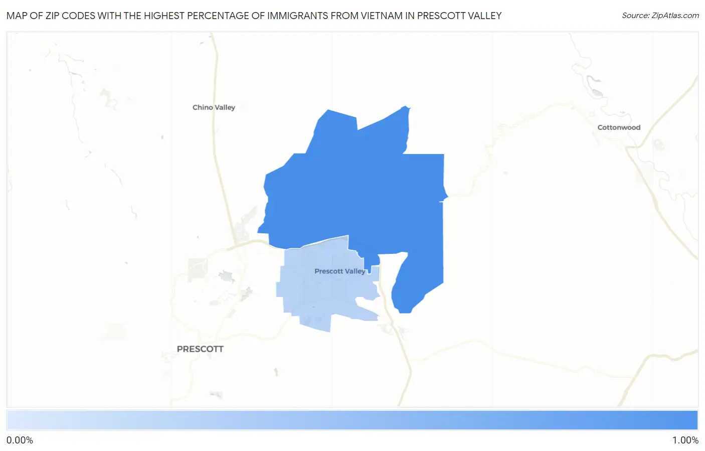 Zip Codes with the Highest Percentage of Immigrants from Vietnam in Prescott Valley Map