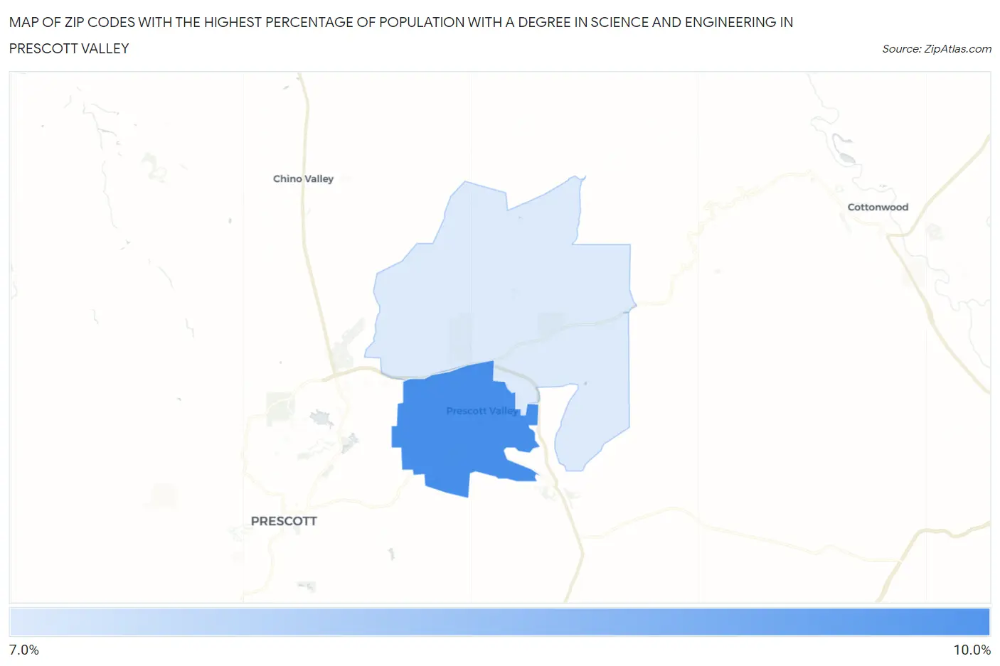 Zip Codes with the Highest Percentage of Population with a Degree in Science and Engineering in Prescott Valley Map