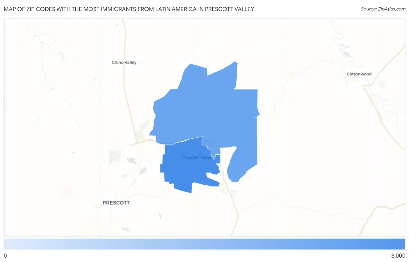 Zip Codes with the Most Immigrants from Latin America in Prescott Valley Map