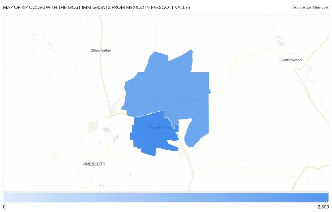 Zip Codes with the Most Immigrants from Mexico in Prescott Valley Map