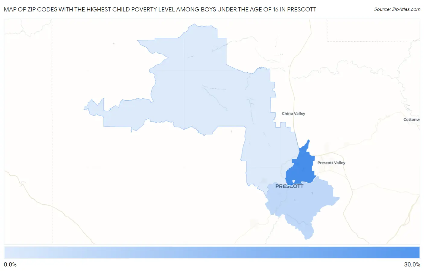 Zip Codes with the Highest Child Poverty Level Among Boys Under the Age of 16 in Prescott Map