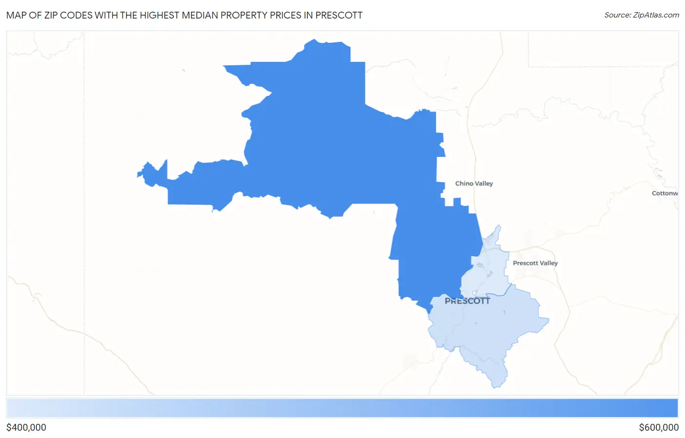 Zip Codes with the Highest Median Property Prices in Prescott Map