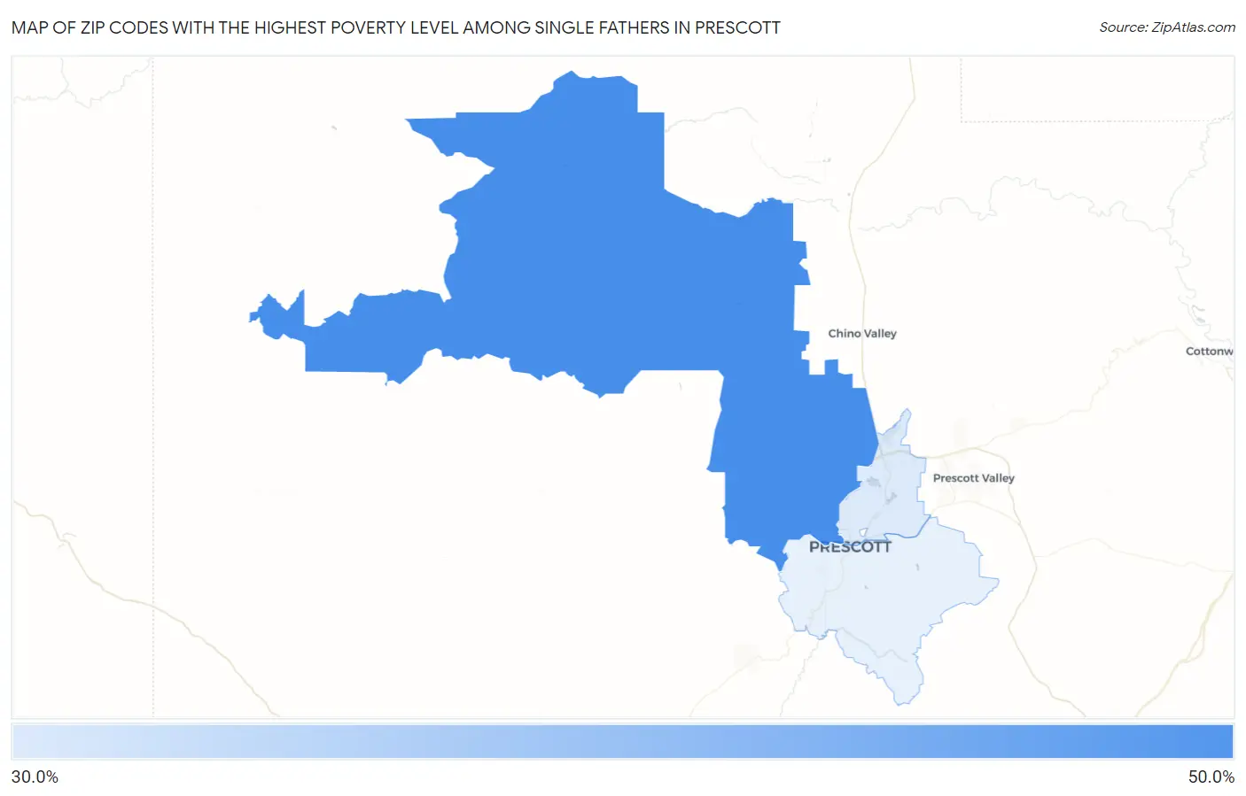 Zip Codes with the Highest Poverty Level Among Single Fathers in Prescott Map