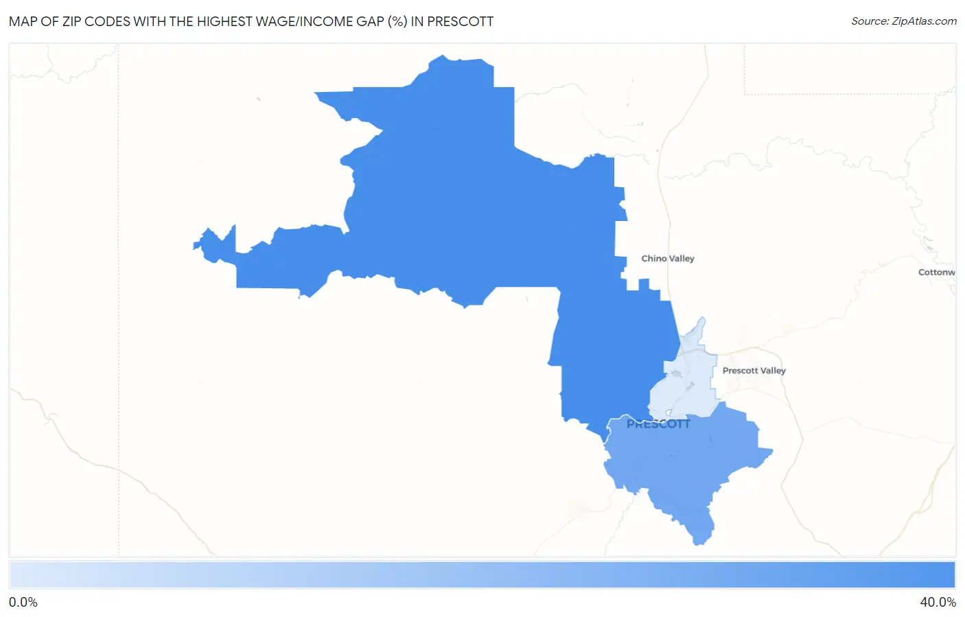 Zip Codes with the Highest Wage/Income Gap (%) in Prescott Map