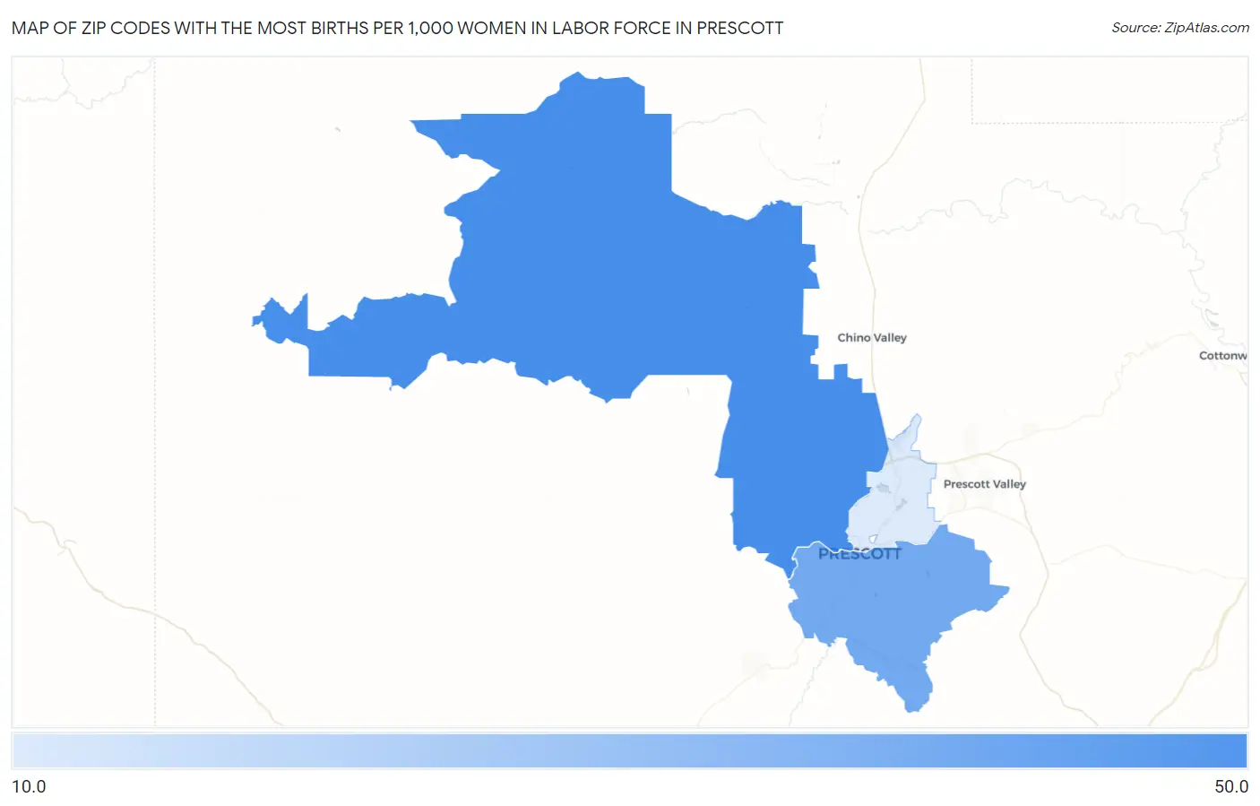 Zip Codes with the Most Births per 1,000 Women in Labor Force in Prescott Map