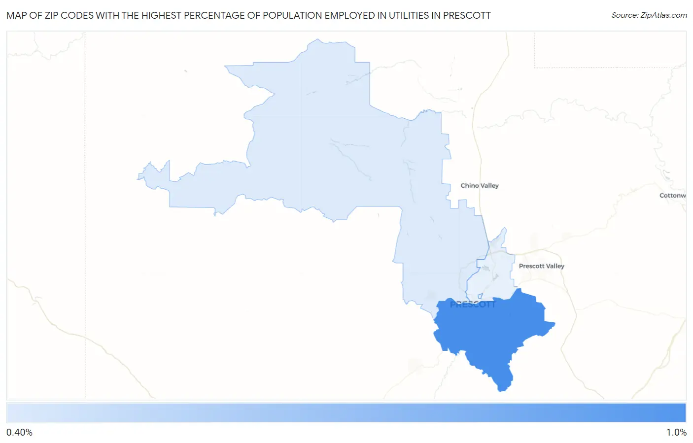 Zip Codes with the Highest Percentage of Population Employed in Utilities in Prescott Map