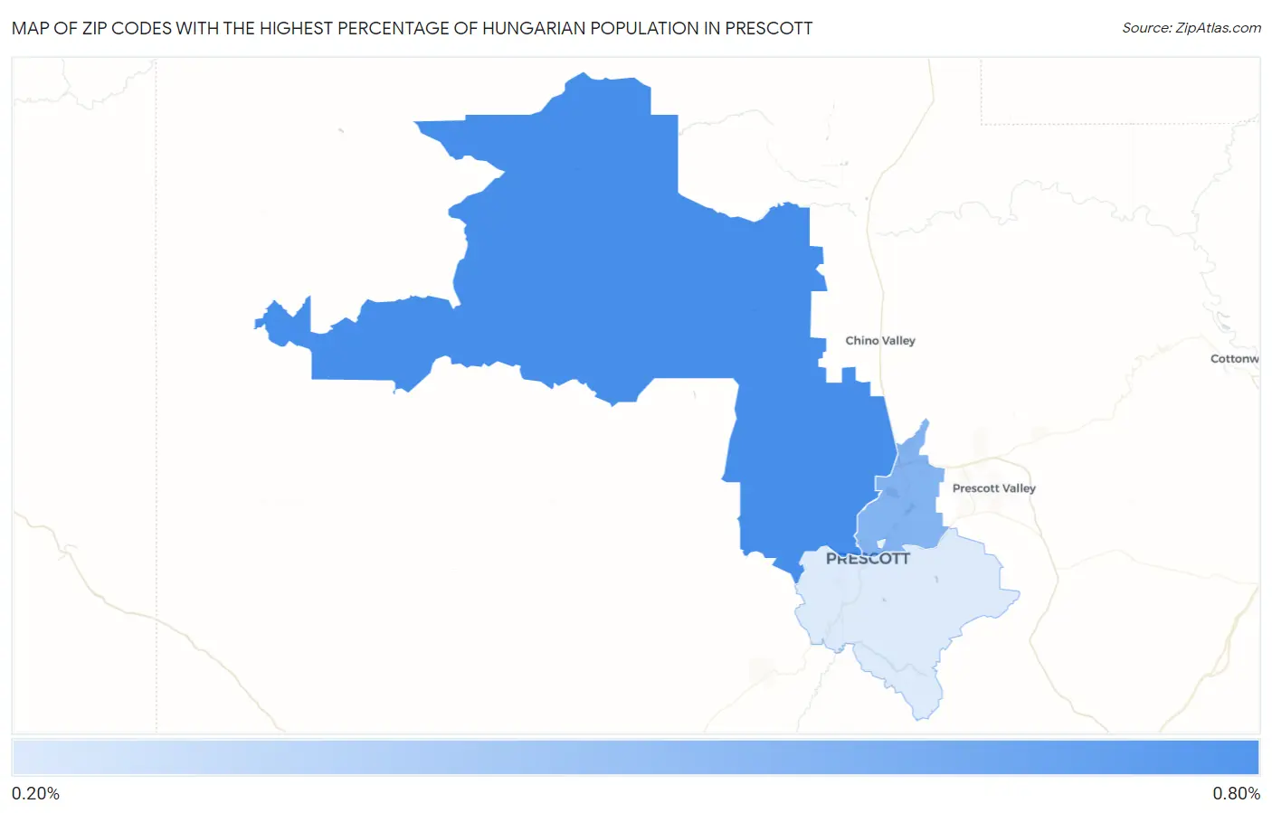 Zip Codes with the Highest Percentage of Hungarian Population in Prescott Map