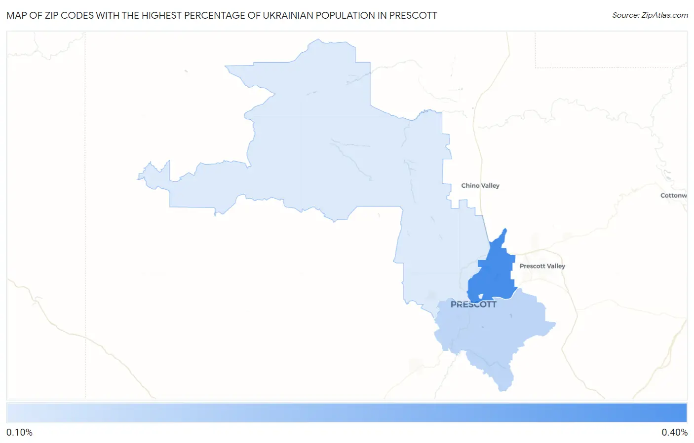 Zip Codes with the Highest Percentage of Ukrainian Population in Prescott Map