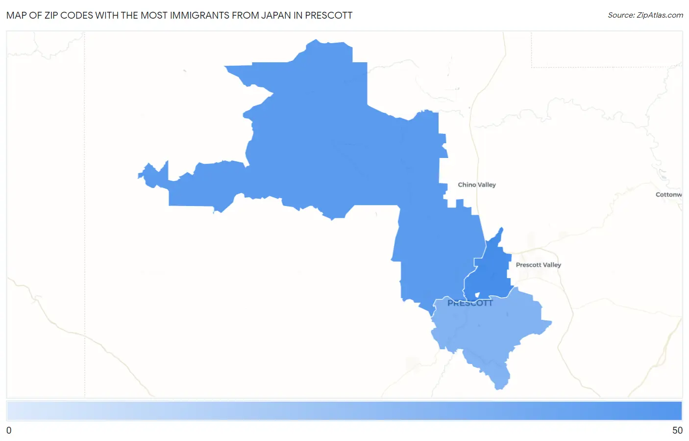 Zip Codes with the Most Immigrants from Japan in Prescott Map