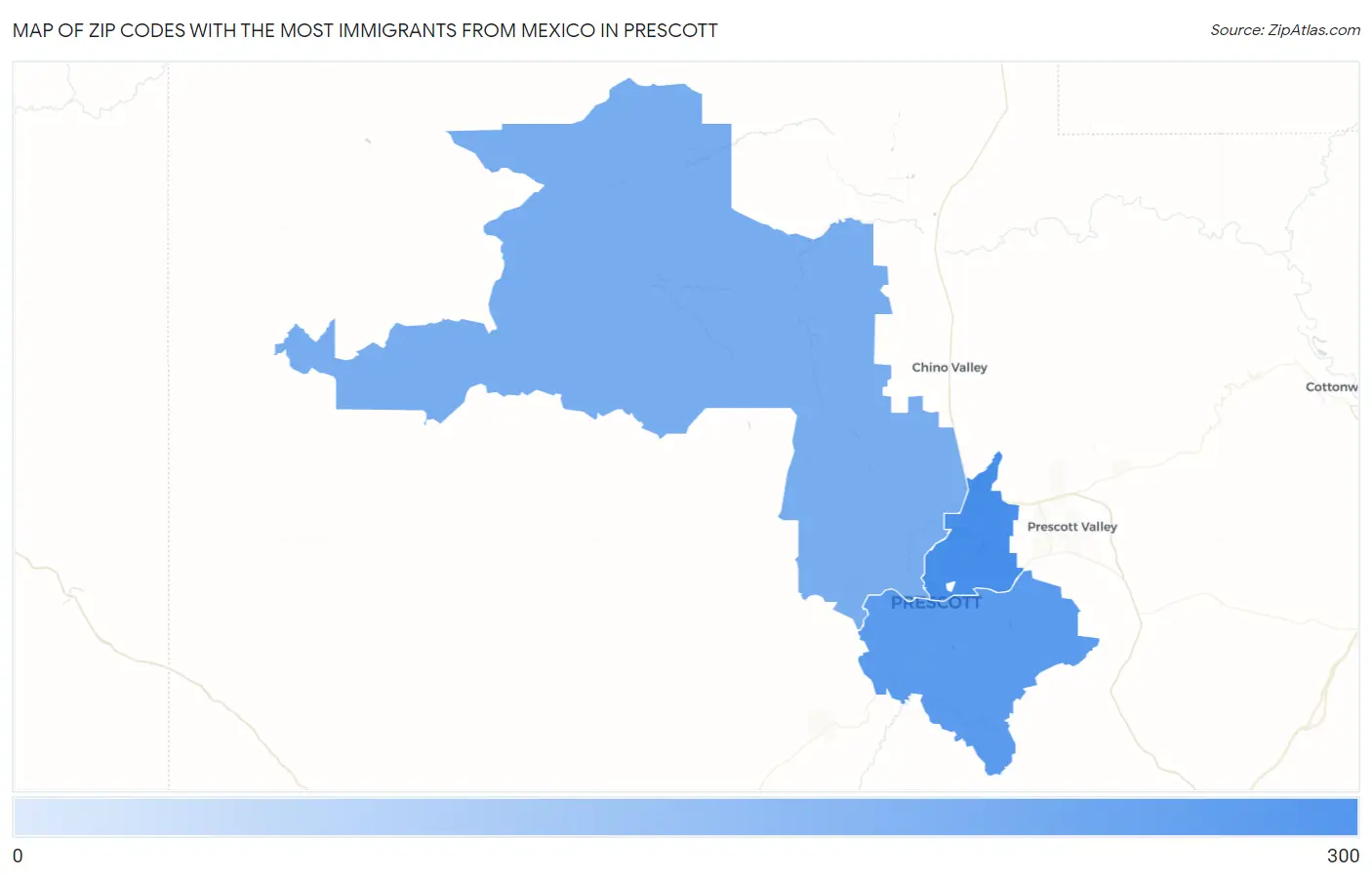 Zip Codes with the Most Immigrants from Mexico in Prescott Map