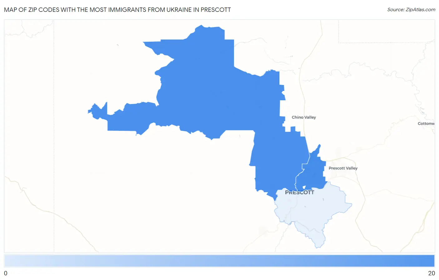 Zip Codes with the Most Immigrants from Ukraine in Prescott Map