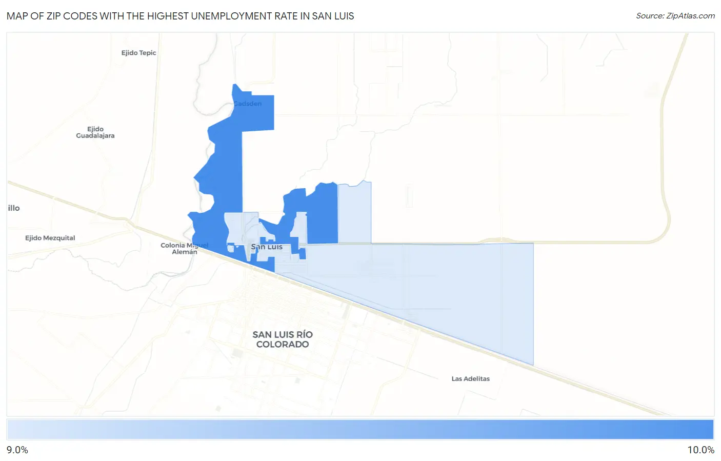 Zip Codes with the Highest Unemployment Rate in San Luis Map