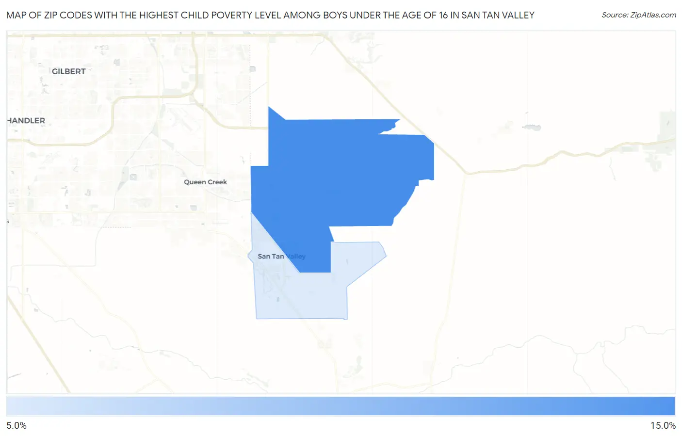 Zip Codes with the Highest Child Poverty Level Among Boys Under the Age of 16 in San Tan Valley Map