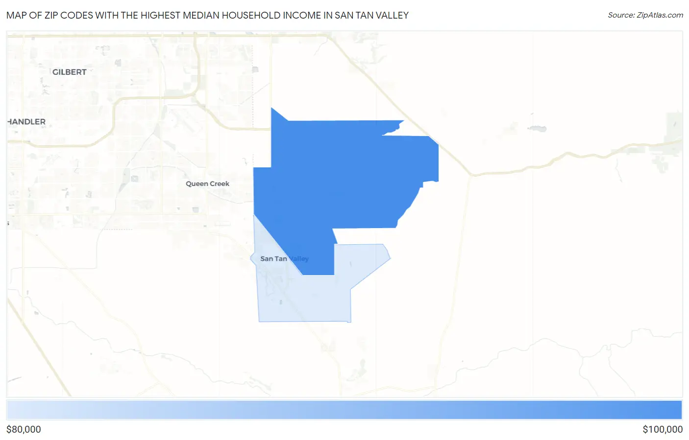Zip Codes with the Highest Median Household Income in San Tan Valley Map