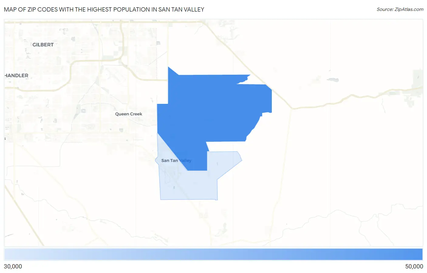 Zip Codes with the Highest Population in San Tan Valley Map