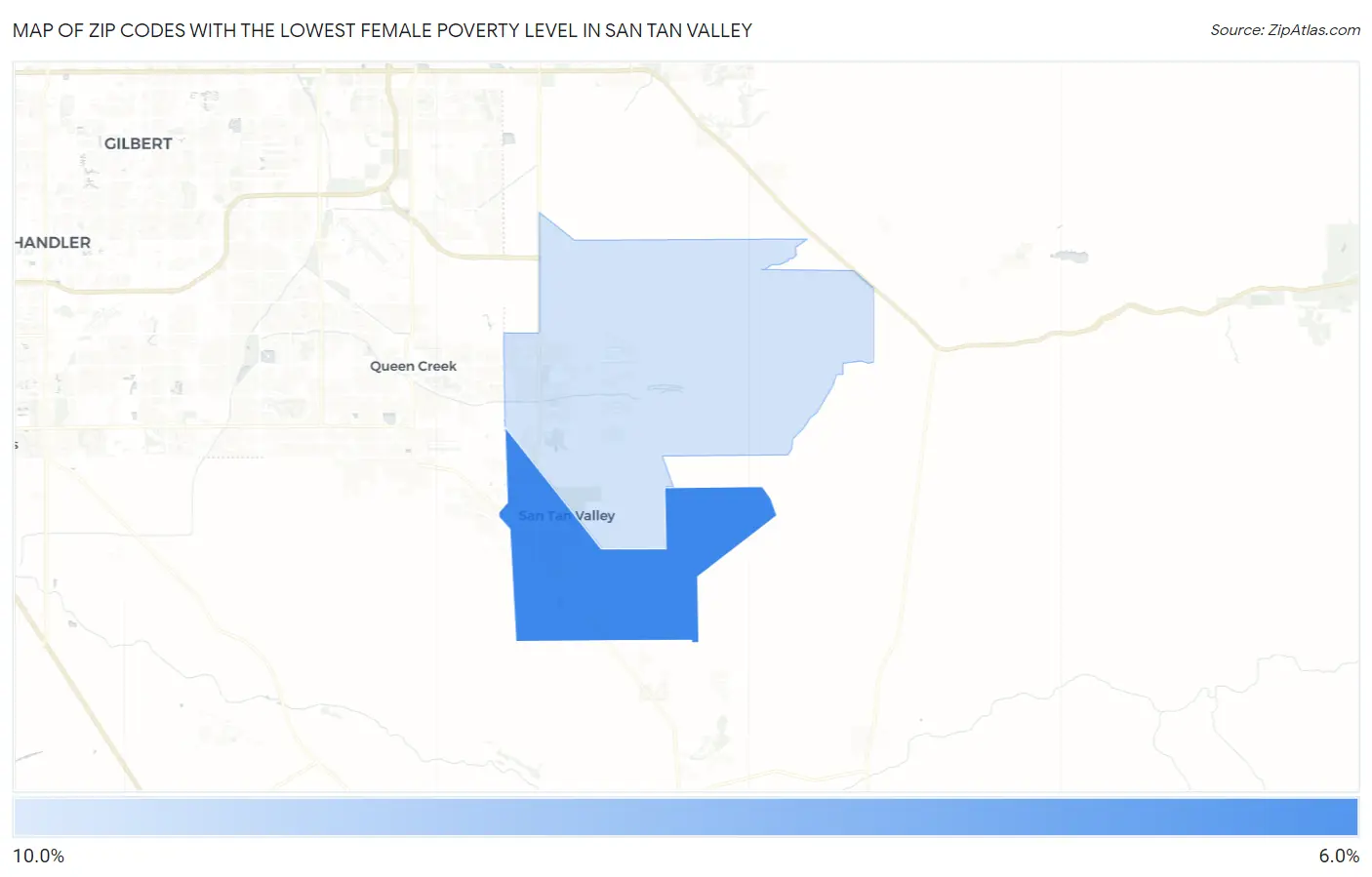 Zip Codes with the Lowest Female Poverty Level in San Tan Valley Map