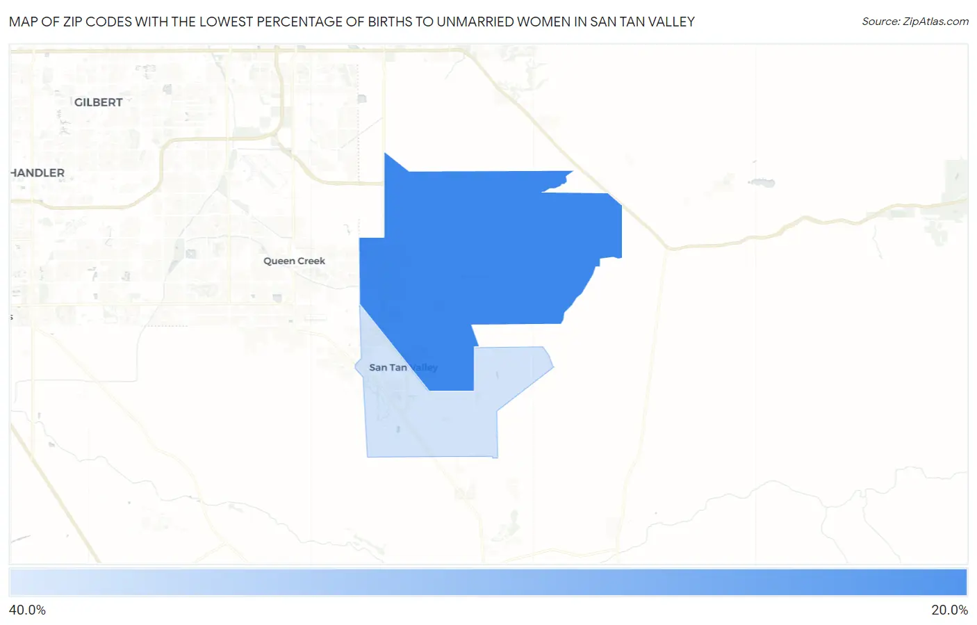 Zip Codes with the Lowest Percentage of Births to Unmarried Women in San Tan Valley Map