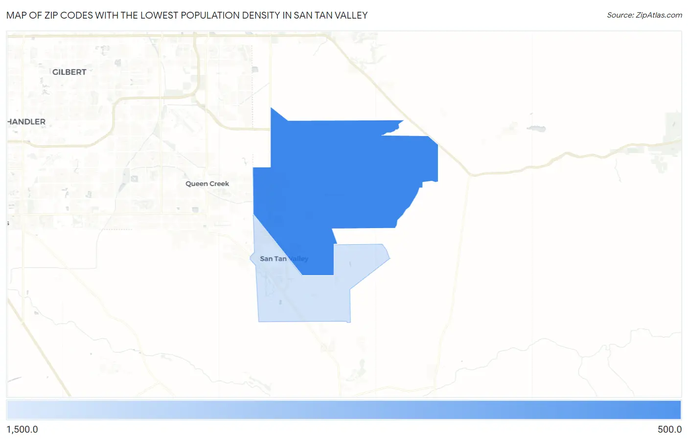 Zip Codes with the Lowest Population Density in San Tan Valley Map