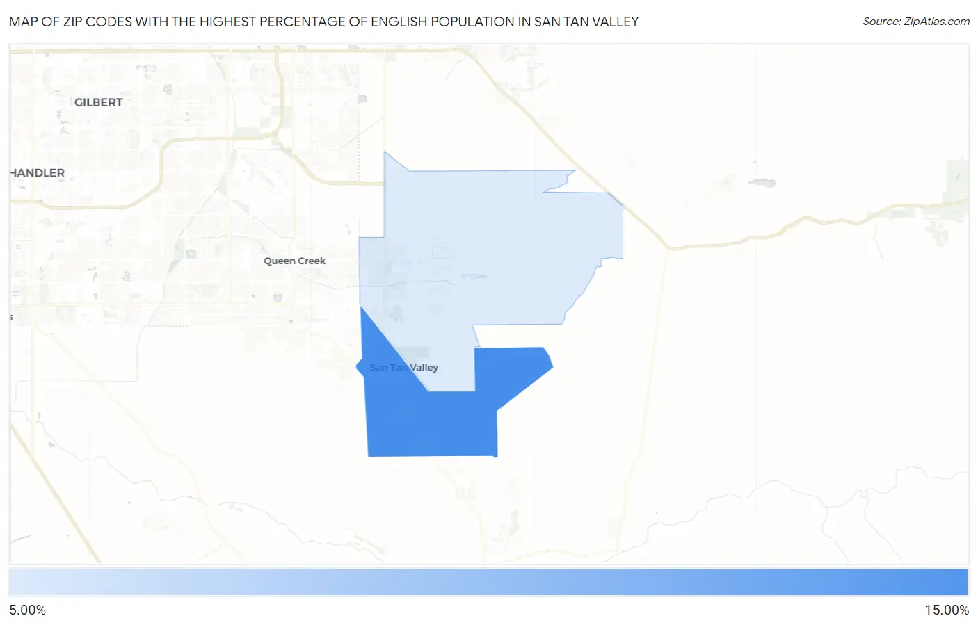 Zip Codes with the Highest Percentage of English Population in San Tan Valley Map