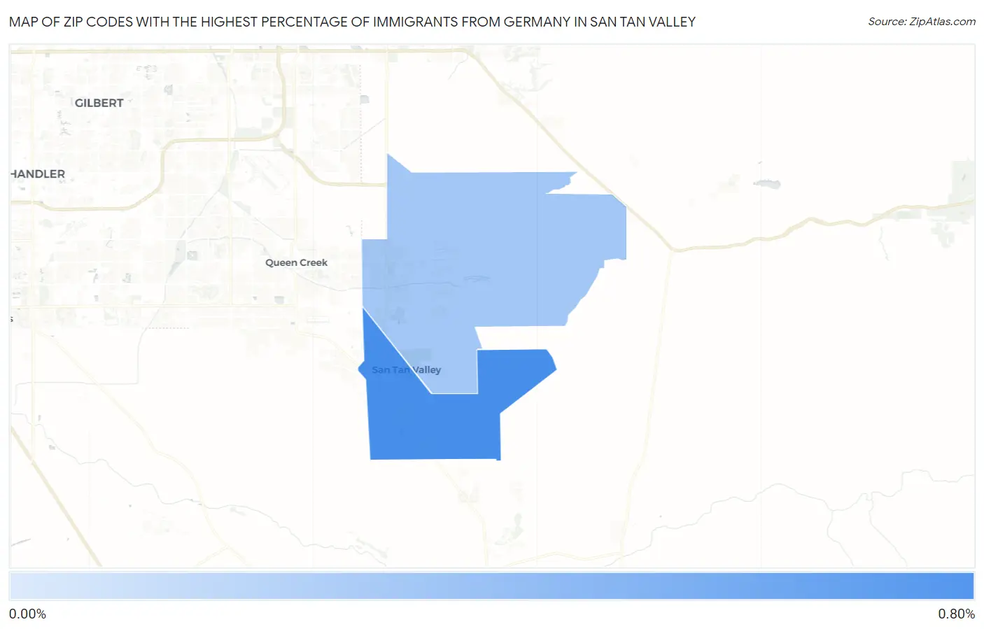 Zip Codes with the Highest Percentage of Immigrants from Germany in San Tan Valley Map