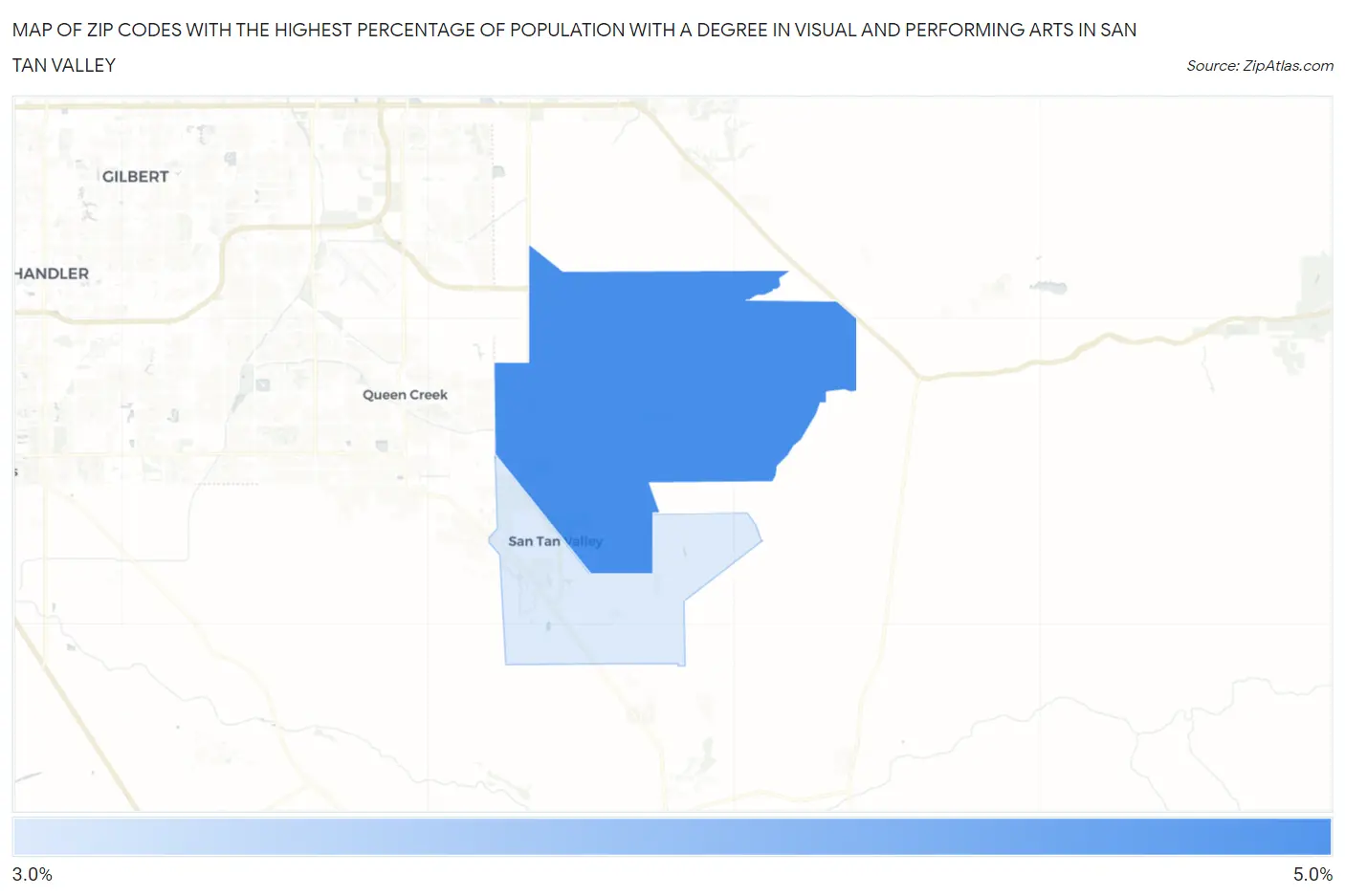 Zip Codes with the Highest Percentage of Population with a Degree in Visual and Performing Arts in San Tan Valley Map