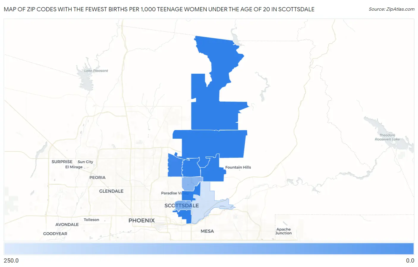 Zip Codes with the Fewest Births per 1,000 Teenage Women Under the Age of 20 in Scottsdale Map