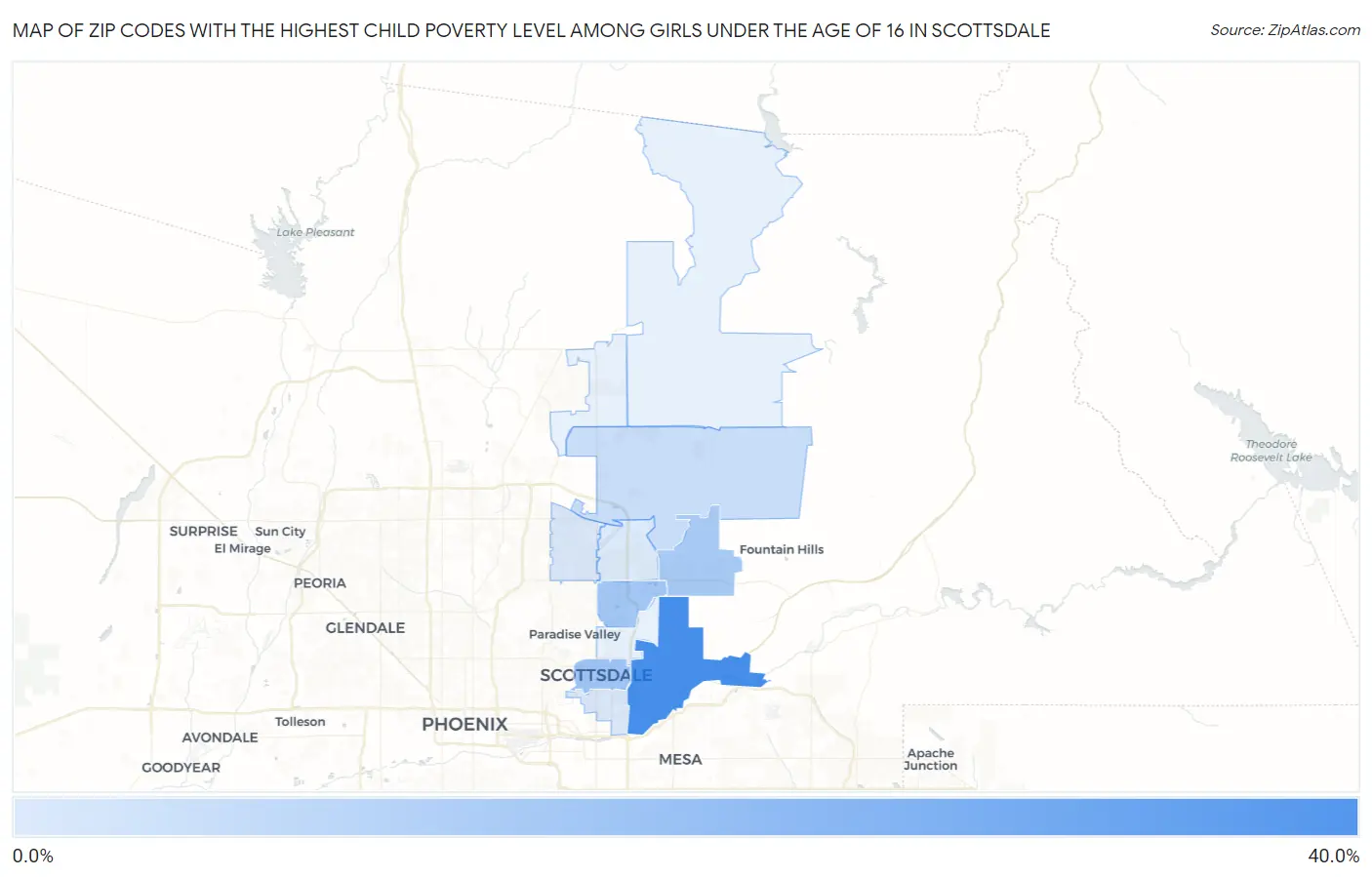 Zip Codes with the Highest Child Poverty Level Among Girls Under the Age of 16 in Scottsdale Map