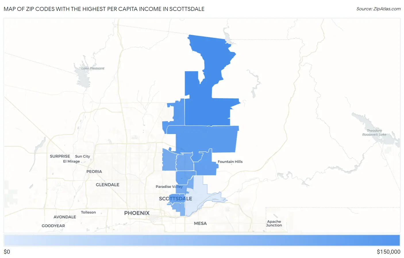 Zip Codes with the Highest Per Capita Income in Scottsdale Map