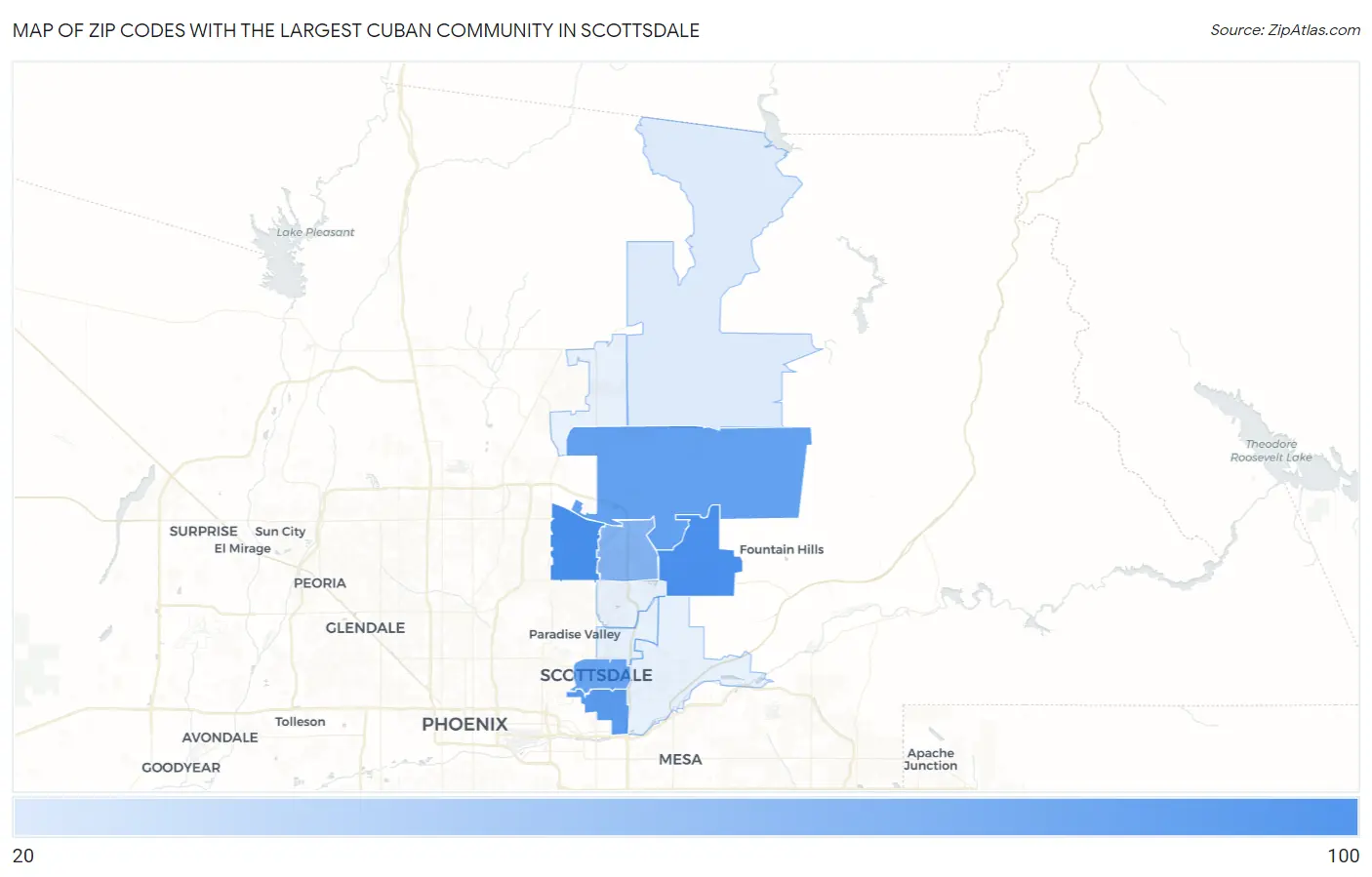 Zip Codes with the Largest Cuban Community in Scottsdale Map