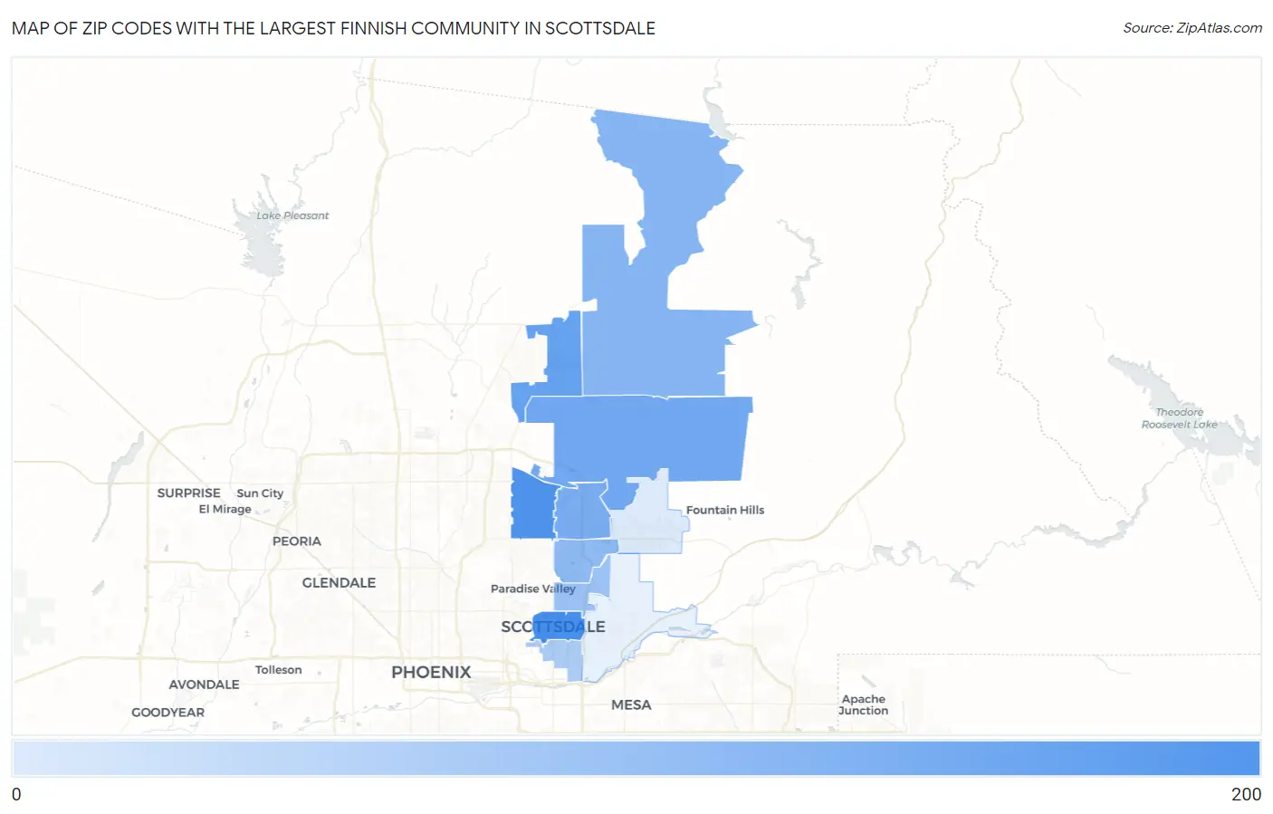 Zip Codes with the Largest Finnish Community in Scottsdale Map