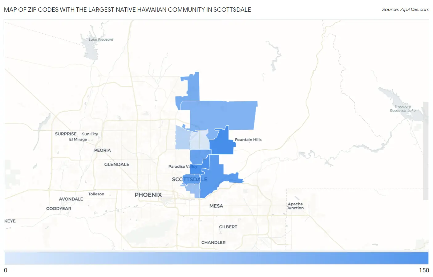 Zip Codes with the Largest Native Hawaiian Community in Scottsdale Map