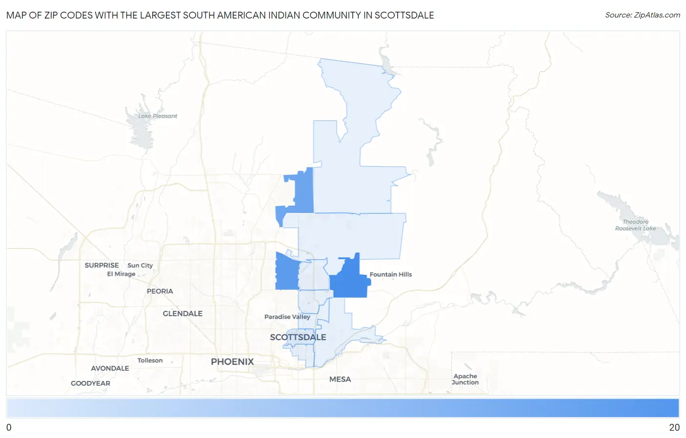 Zip Codes with the Largest South American Indian Community in Scottsdale Map