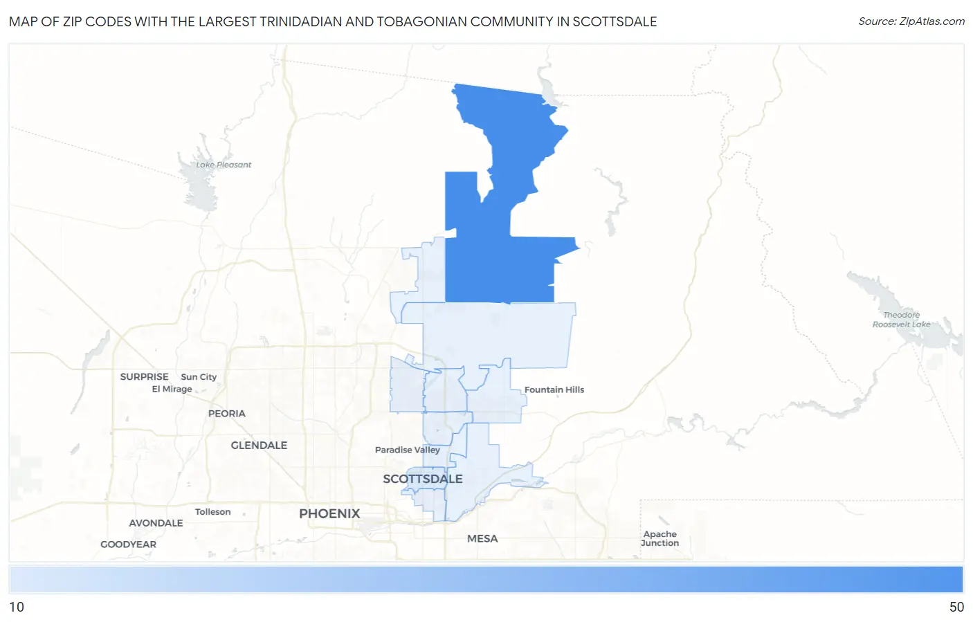 Zip Codes with the Largest Trinidadian and Tobagonian Community in Scottsdale Map