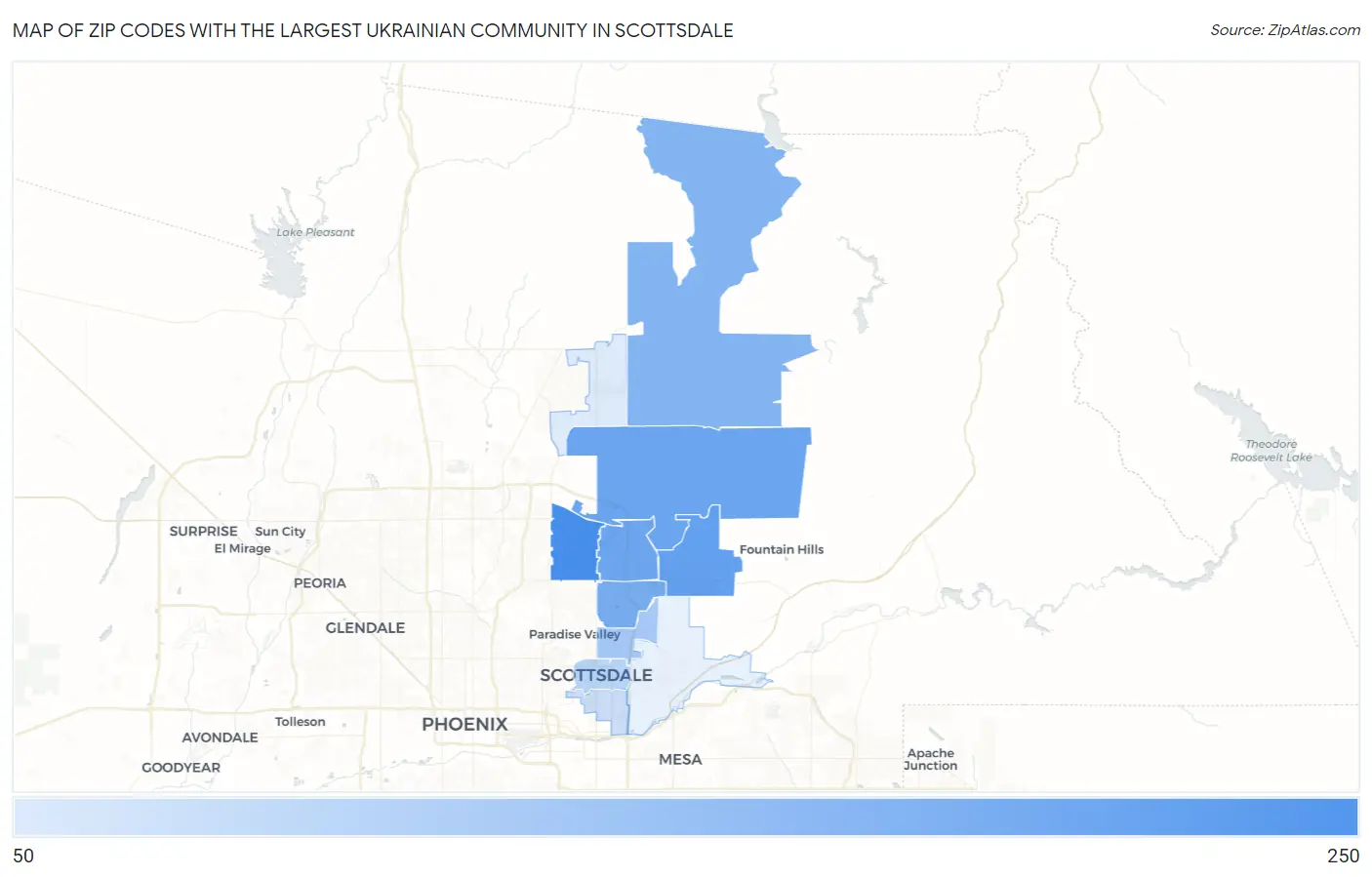 Zip Codes with the Largest Ukrainian Community in Scottsdale Map