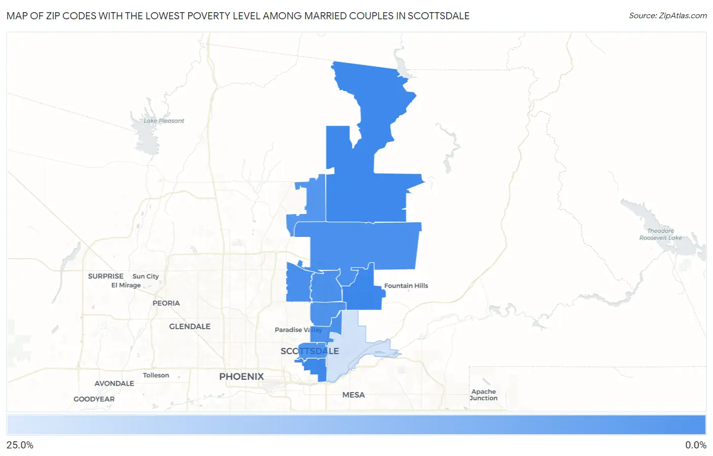 Zip Codes with the Lowest Poverty Level Among Married Couples in Scottsdale Map
