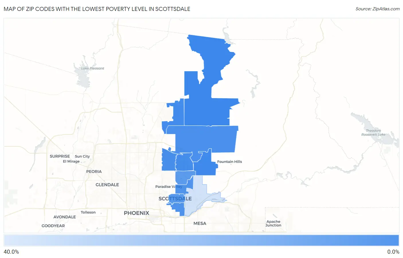Zip Codes with the Lowest Poverty Level in Scottsdale Map
